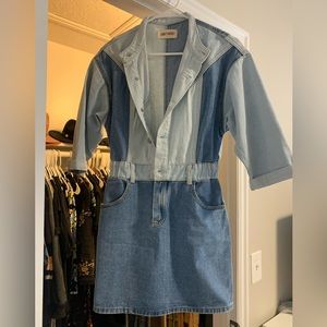 Driftwood color block denim mini dress